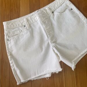 Universal White High-Rise Frayed Denim Shorts